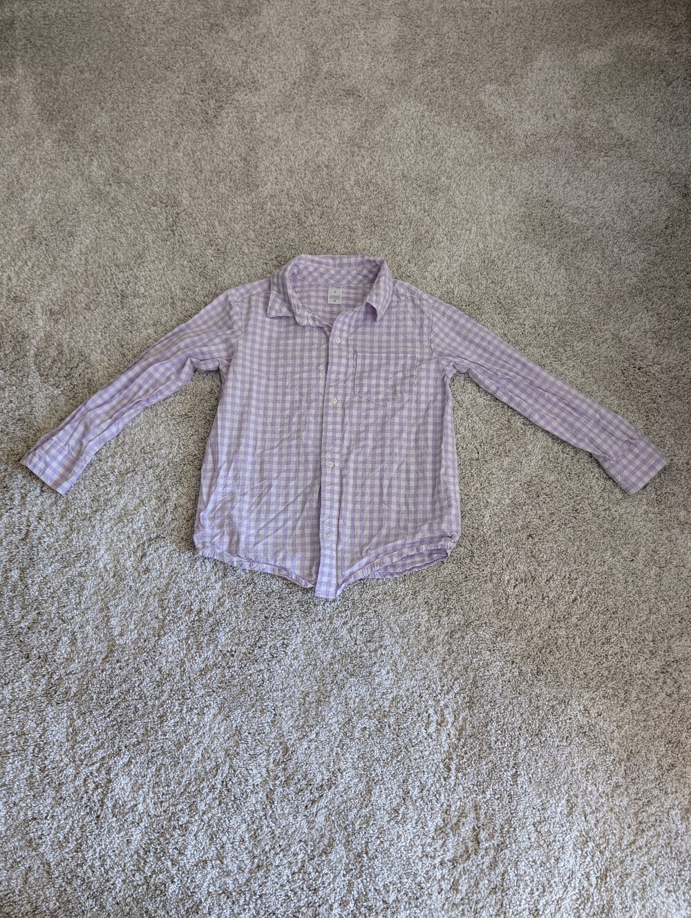 Carters Purple and White Gingham Boys Long Sleeve Button Down - Size 7